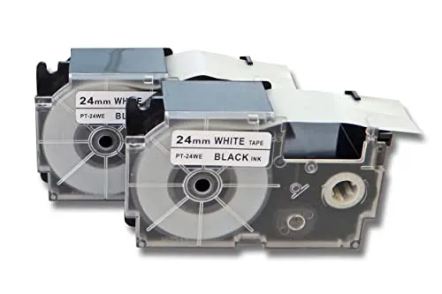 vhbw 2x cassetta nastro compatibile con Casio KL-820, KL-7400, KL-200E, KL-8100, KL-8200, CW-L300 etichettatrice 24mm nero su bianco