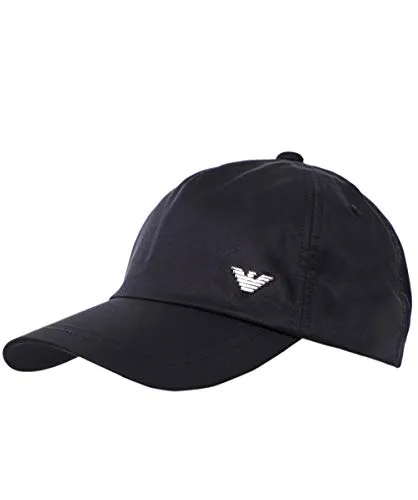 Armani Uomo Cappellino da Baseball con Logo in Tessuto Tecnico Blu Marino Unica Taglia