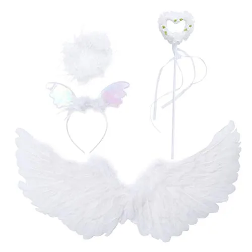 Amosfun 3pcs Ali di Piume d'Angelo e Halo Cerchietto per Ragazze Ali di Piume d'Angelo Cerchio di Capelli Costumi di Travestimento Fantasia per per Halloween Cosplay Angel Party