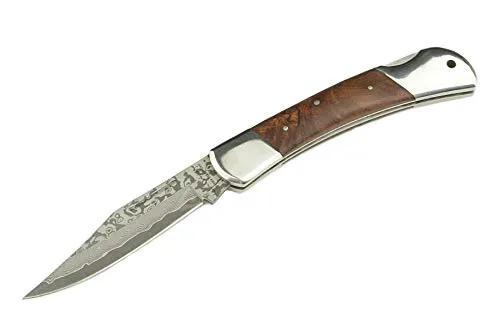 Izumi ICHIAGO - White Owl - Coltello a serramanico in movimento giapponese VG 10 Acciaio DAMASCO con custodia in pelle