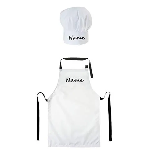 Ferocity Set Cappello da Cuoco e Grembiule Regolabile per i Bambini con Il Tuo Nome Accessori da Cucina con Il Testo Desiderato Bianco [099]