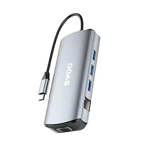 Apokin® Hub USB C, 7 in 1, in alluminio tipo C, Hub adattatore da Tipo C a HDMI 4K UHD con 2 porte USB 3.0, 100 W PD ricarica rapida, include ingresso RJ 45, compatibile con MacBook Air/Pro iPad XPS.