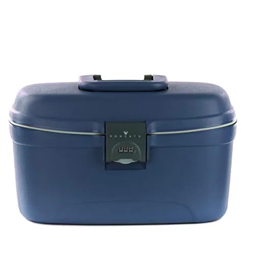 Roncato Light beauty case rigido con chiusura a combinazione blu navy, misura: 36 x 22 x 21cm, organizzazione interna impermeabile, 100% Polipropilene made in Italy