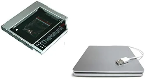 Adattatore HDD/SSD compatibile con Apple iMac 20" 21.5" 24" 27" (2009 - 2011) sostituisce SuperDrive + custodia USB Slim (argento) compatibile con SuperDrive 12.7 mm (SATA - SATA) - TheNatural2020