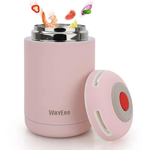 WayEee Thermos per Alimenti 460ml Contenitore Termico Alimentare in Acciaio Inossidabile Contenitore per Alimenti e Bevande (Rosa)