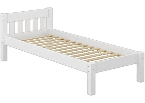 60.38-09 W - Letto singolo moderno in pino bianco, 90 x 200 cm, per futon, struttura con doghe avvolgibili