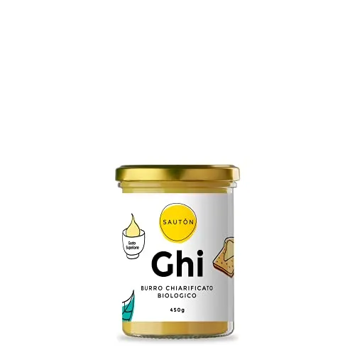 SAUTÓN Ghi Biologico 450 ml Tradizionale Ricetta Ayurvedica, Burro Chiarificato, Ghee Bio, Gluten Free, Lactose free, Nuts free, Caseine free