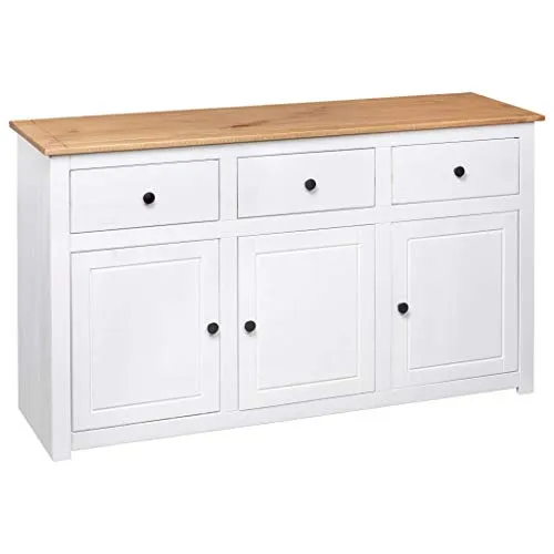 Festnight Credenza Moderna in Legno Massello di Pino Bianco Naturale con Cassetti e Ante,Credenza Classica,Credenza con Cassetti,Credenza Soggiorno Moderno,Credenza da Salotto Moderna 135x40x80 cm