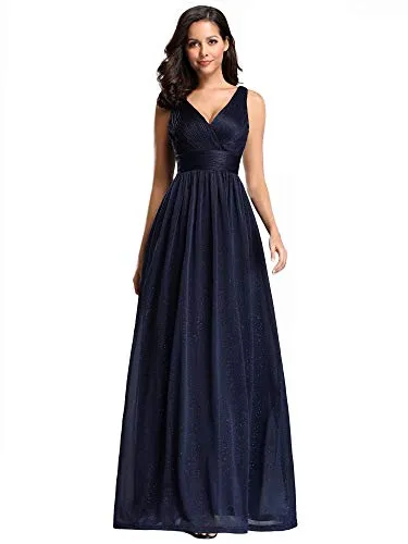 Ever-Pretty Vestito da Sera Elegante Stile Impero Scollo a V Senza Maniche Plissettato Donna Blu Navy 52