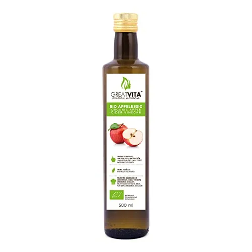 Aceto di sidro di mele biologico MeaVita, naturalmente torbido e non filtrato con dado di aceto, 1 confezione (1 x 500 ml)