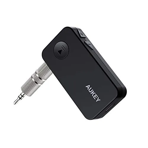 AUKEY Ricevitore Bluetooth 5 Adattatore Audio Portatile con 12 Ore di Riproduzione, Assistente Vocale, Microfono Incorporato per Chiamate in Vivavoce, Jack audio da 3,5 mm per la Casa e il Sistema Audio dell’auto (nero)