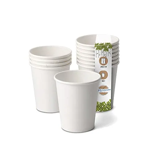 BIOZOYG 50 pezzi bicchieri carta bianco 200 ml / 8 oz | eologico, reciclabile & simple | bicchierini caffè