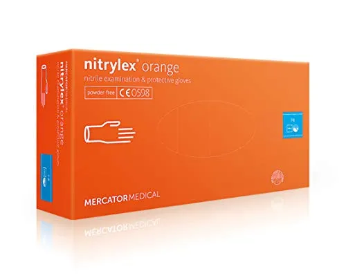 Nitrylex Guanti in Nitrile Monouso, 100 Pezzi Box Senza Polvere, Colore Arancione, Misura M