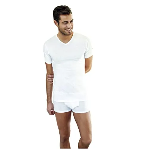 NOTTINGHAM 3 Pezzi Maglia Uomo Mezza Manica Scollo a V TV6103 in Cotone Jersey (Bianco, 4/M)