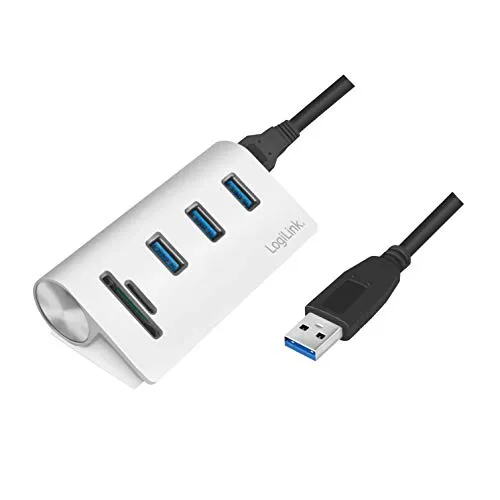 LogiLink CR0045 - Hub USB 3.0 a 3 porte con lettore di schede SD + micro-SD, alloggiamento in alluminio, per Windows/MAC OS/Linux