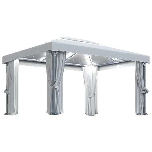 vidaXL Gazebo con Tende e Stringa di Luci LED 4x3 m Bianco Crema