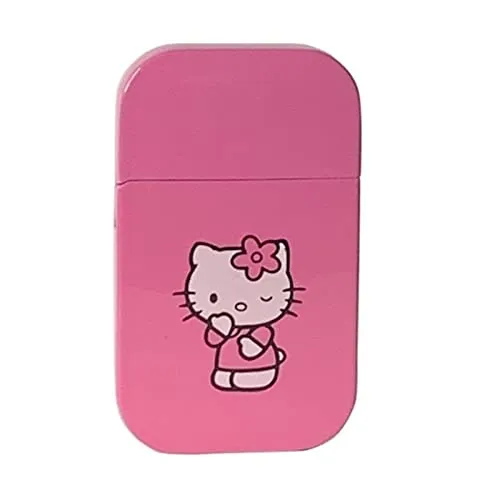 Pink Glitter Hello Kitty Pink Flame Pocket Accendino Ricaricabile Kawaii Simpatico Accendino Torcia Butano Fiamma Antivento