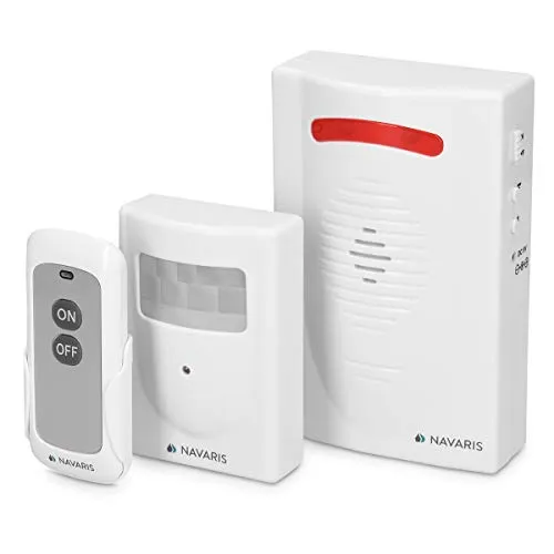 Navaris Allarme casa senza fili - con sensore di movimento 8m antifurto wireless per garage vialetto ufficio da esterno - 91-125dB con telecomando