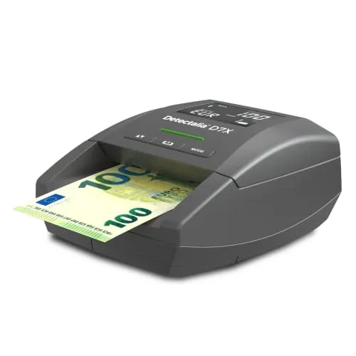 Detectalia D7X - Rilevatore di banconote false EUR, GBP, CHF, PLN, CZK e SEK con 7 controlli di contraffazione e affidabilità al 100% - 14 x 12 x 6 cm