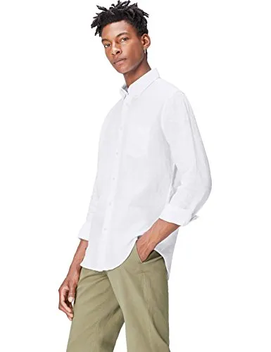 find. Regular Fit Linen Shirt Camicia, Bianco (White), L