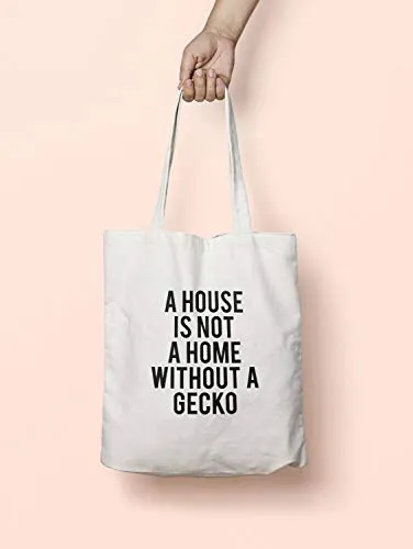 DKISEE A House is Not a Home Without A Gecko Tote Bag riutilizzabile in cotone lino ecologico casual shopping bag a tracolla borsa della spesa, T1636, 15"x16.5"