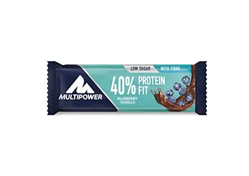Multipower Barretta Proteica - Protein Fit 40% - 14 g di Proteine - Fonte di fibre e Basso contenuto di Zuccheri - Confezione 24 x 35 g - Gusto Vaniglia e Mirtilli