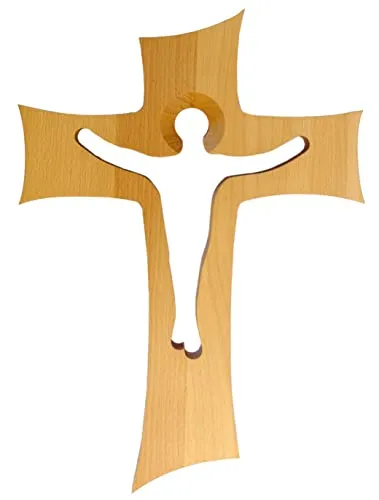Kaltner Präsente Idea regalo – Crocifisso da parete in vero legno di faggio, 35 cm