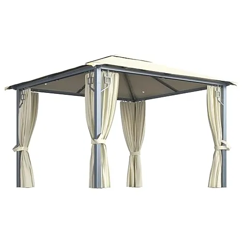 vidaXL Gazebo con Tende Stringa di Luci LED 300x300 cm Crema Alluminio