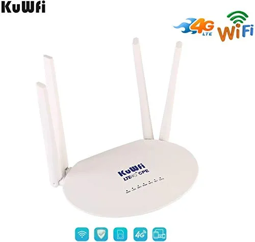 KuWFi Modem LTE 4G sim LAN, 300 Mbps Modem 4G LTE CPE Router Met Slot per schede SIM Met potentie 4 stuks antenne WiFi-Hotspot Cat4 150 Mbps Deel 32 UTI