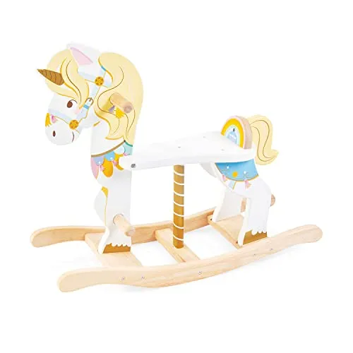 Le Toy Van- Bella giostra a Dondolo in Legno Color Pastello sostenibile, a Forma di Unicorno Carosello, PL134