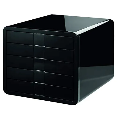 HAN 1551-13 iBox - Cassettiera da scrivania, 5 cassetti chiusi, per formati fino a C4, colore: Nero lucido