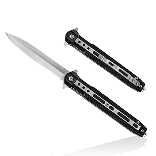 HONZIN 2 in 1 Coltello Pieghevole Multiuso 3Cr13 Acciaio Inossidabile Portatile Tascabile di Salvataggio con Rompivetro Coltelli Serramanico da Campeggio (Nero)