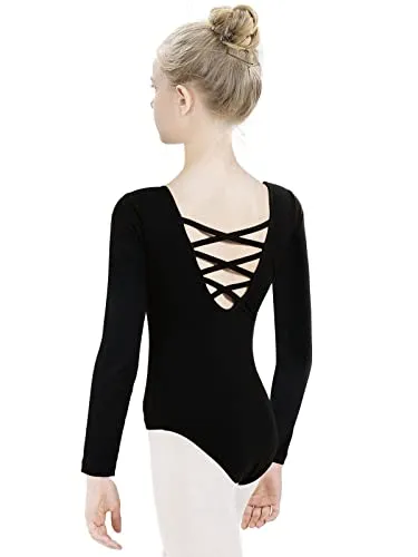 tanzdunsje Body Danza Bambina Donne-manica lunga， Balletto Body Leotards Ragazze Ginnastica Leotards cotone manica corta taglia 100-170,nero 150