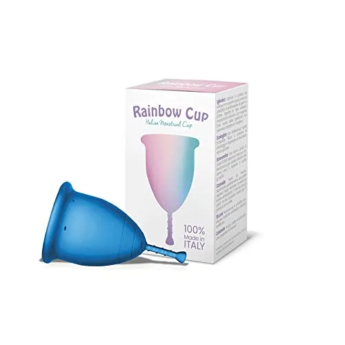 Rainbow Cup, Coppetta Mestruale Made in Italy in Silicone Medicale Senza Lattice e Additivi, Comoda, Ecologica, Sicura, in più Varianti, Coppetta Mestruale Morbida, Colore Turchese, Taglia 1