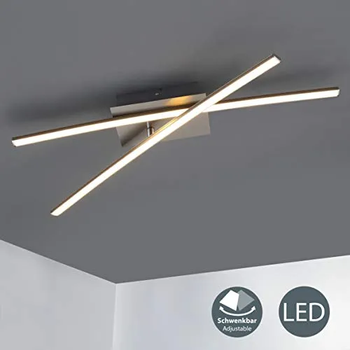 Plafoniera LED da soffitto, LED integrati luce calda 3000K, 1200Lm, lungo 58.5cm, Lampadario moderno minimalista per illuminazione da interno, camera da letto soggiorno cucina, color nickel opaco IP20