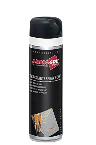 Ambro-Sol V403BIANCOP Tracciante Marker Spray 360°, per Uso Professionale e Domestico, per Asfalti, Muri e Legno, Essiccazione Rapida, Bomboletta Spray in Banda Stagnata Riciclabile 500 ml, Bianco