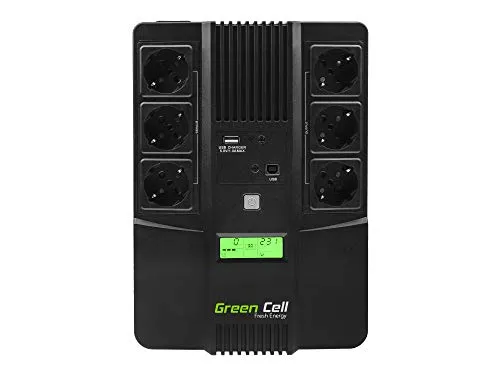 Green Cell® Gruppo di continuità UPS Potenza 800VA (480W) 230V Alimentatore protezione da sovratensioni line interactive AVR USB/RJ45 6X Schuko Uscite con Display LCD