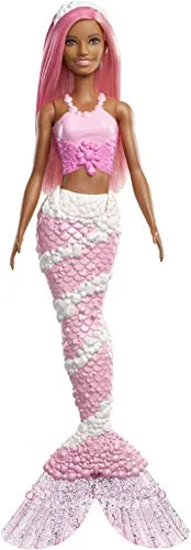 Barbie- Dreamtopia Bambola Sirena con Coda Tema Gioielli e Capelli Rosa, FXT10