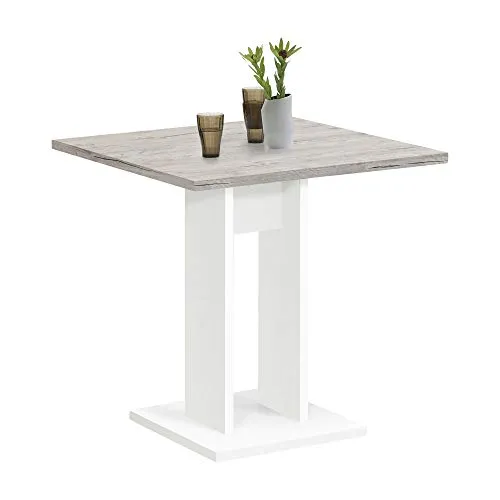 FMD furniture Tavolo per Sala da Pranzo, truciolato, Bianco/Rovere sabbiato NB, ca. 70 x 70 x 75 cm