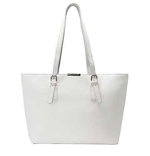 David Jones - Borsa Tote a Spalla Tracolla Shopper Grande Capacità Donna - Manico Lungo PU Pelle - Capiente A4 - Shopping Bag Sacchetto a Mano per Lavoro, Ufficio Scuola Viaggio - Bianco