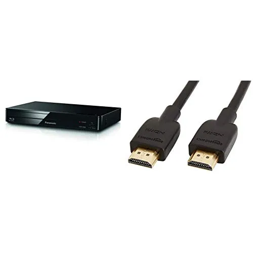 Panasonic DMP-BD84EG-K Lettore DVD & AmazonBasics Cavo Ultra HD HDMI 2.0 ad alta velocità, formati 3D supportati, con Audio Return Channel, 0,9 m