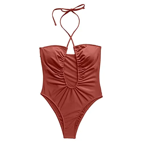 NOAGENJT Costume Intero Donna Sexy Brasiliana Costume Intero Donna SGAMBATO Costume Intero Sportivo Imbottito Costumi da Bagno Donna Interi Costumi da Bagno Barbie Bikini Trimmer c-Marrone 6.99