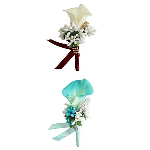 Mazzo di Gigli di Giglio Artificiale, Bouquet da Sposa, Ornamento da Sposa Festa Colori Selezionabili - Bianco + Rosso + Blu