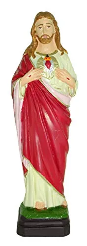 Ferrari & Arrighetti Statua da Esterno del Sacro Cuore di Gesù in Materiale infrangibile, Dipinta a Mano, da Circa 20 cm