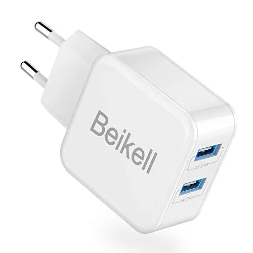 Beikell Caricatore USB, Caricatore USB da Muro a 2 Porte 4.8A / 24W con Tecnologia Smart-Adaptive di Ricarica Rapida per iPhone XS/XS Max/XR/X, iPad, Samsung, Huawei, ECC.