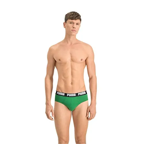 PUMA Basic Men's Briefs (2 Pack) Slip Boxer, Verde, M (Pacco da 2) Uomo