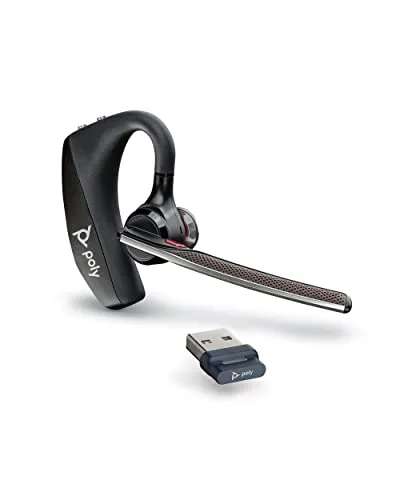 Poly Voyager 5200 UC Wireless Headset & Charging Cradle (Plantronics), Cuffie Bluetooth a orecchio singolo (mono) con microfono a cancellazione di rumore, si collegano a cellulari/mac/PC via Bluetooth