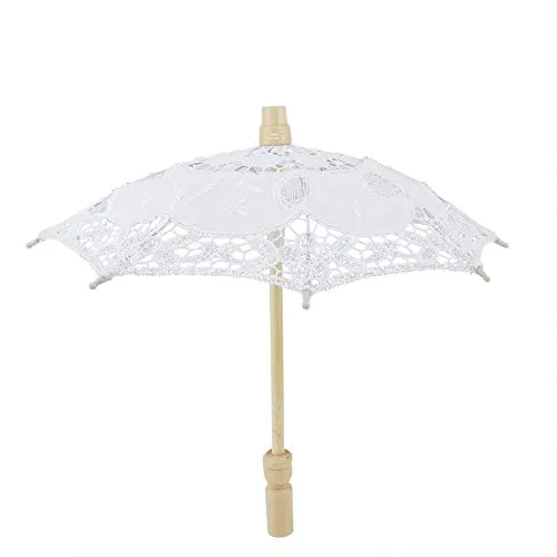 Ombrello da sposa in pizzo, ombrello da sposa in pizzo di cotone ricamato a mano Ombrellone parasole Festa di nozze Rifornimento di fotografia all'aperto(bianca)