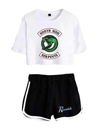 Riverdale Southside Serpents Magliette Tumblr Ragazza e Shorts Estate Camicia a Maniche Corte Crop Top Donna Sexy Elegante Camicetta Casuale Top Tees T-Shirt E Pantaloncini (4, S)