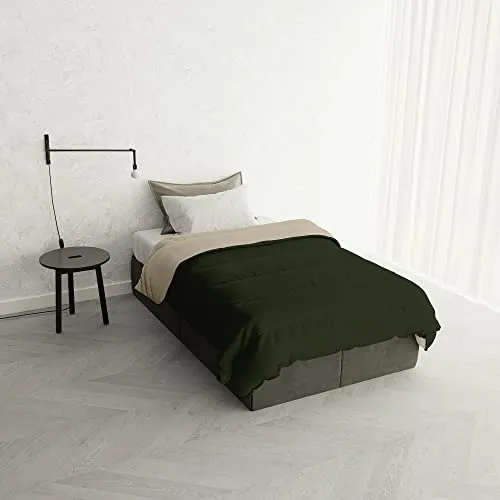 Italian Bed Linen Piumino invernale Bicolore OSLO, Verde Militare/Crema, Piazza e Mezza